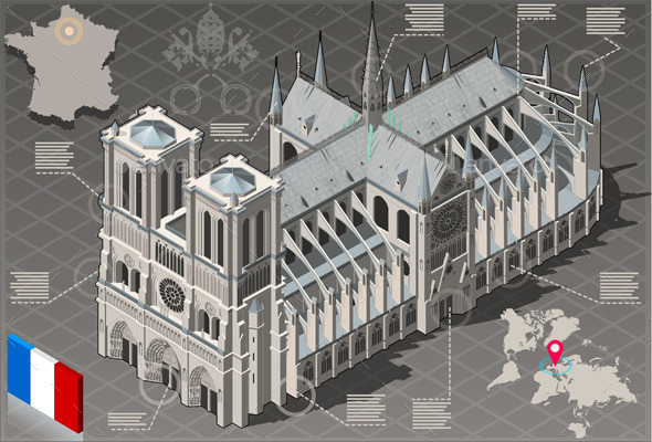 Isometric Infographic Notre Dame de Paris - Buildings Objects