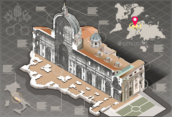 Isometric Infographic of Saint Peter in Rome - Buildings Objects