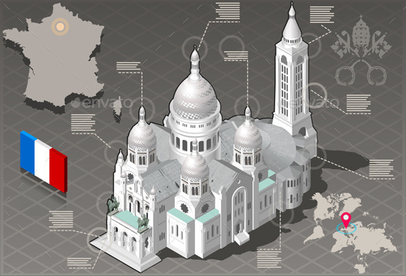 Isometric Infographic Sacre Coeur Montmartre Paris - Buildings Objects