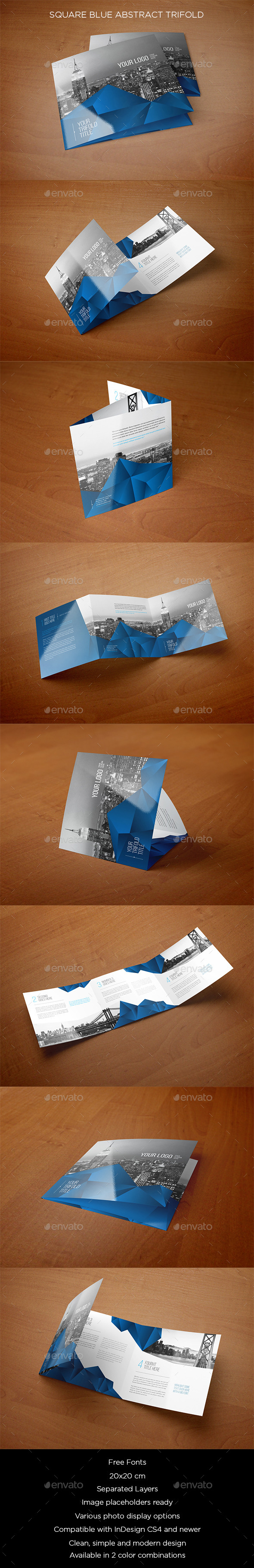 Square Blue Abstract Trifold - Brochures Print Templates