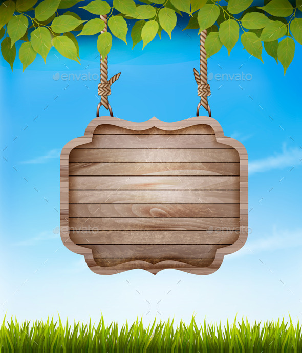 Natural Background with Leaves and a Wooden Sign - Nature Conceptual