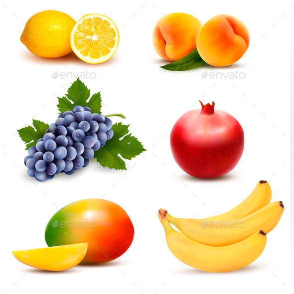 Big Group of Different Fruit. Vector. - Food Objects