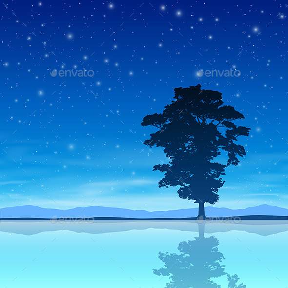 Tree with Night Sky - Landscapes Nature