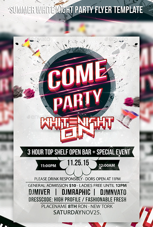 Summer White Night Party Flyer Template - Events Flyers