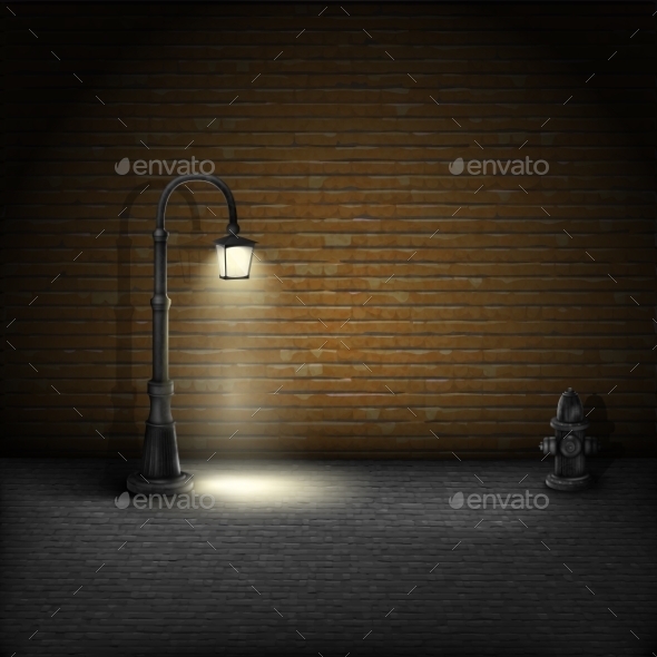 Vintage Streetlamp on Brick Wall Background - Backgrounds Decorative