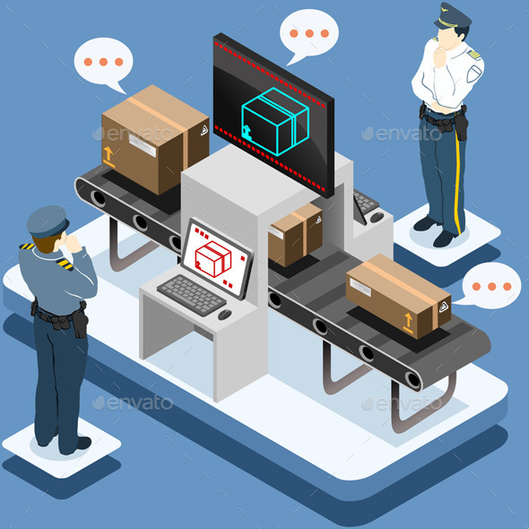 Isometric Infographic Security Check - People Characters