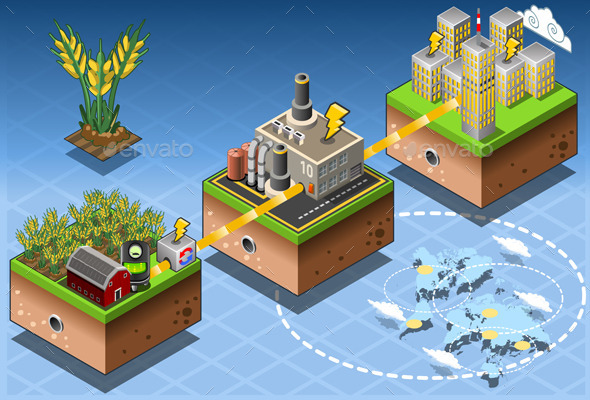 Isometric Infographic Biomass Source Renewable - Buildings Objects