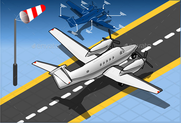 Isometric White Private Plane - Man-made Objects Objects