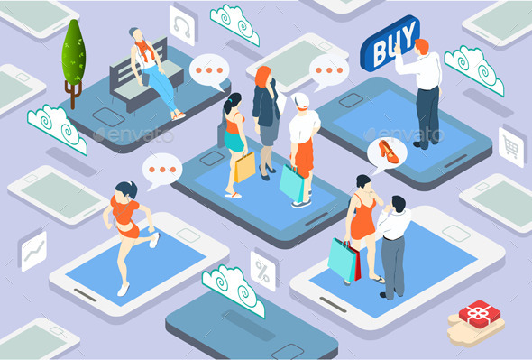 Isometric People Network Concept - People Characters