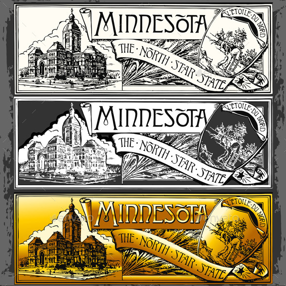 Vintage Minnesota Label Plaque, Black and Gold - Decorative Vectors