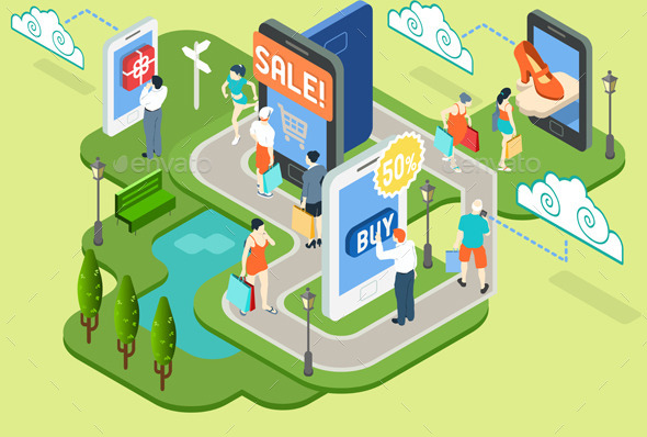 Isometric People Virtual Shopping Concept - People Characters
