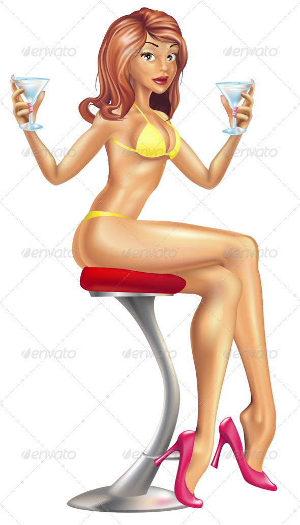 Sexy Woman in Bikini with Cocktails Illustration