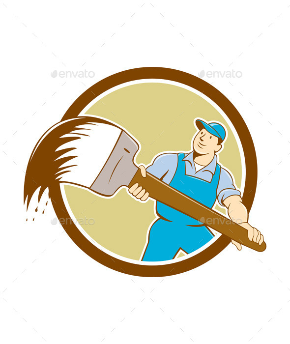 House Painter Giant Paintbrush Cartoon - People Characters