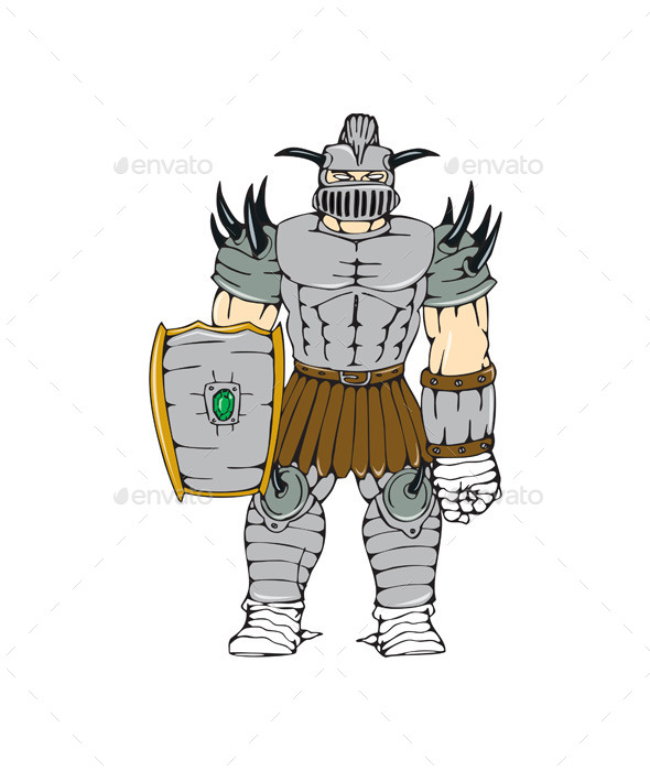 Horned Knight Full Armor Shield Cartoon - People Characters