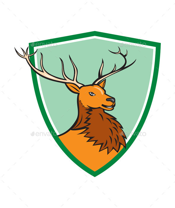 Red Stag Deer Head Shield Cartoon - Animals Characters