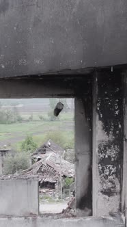 Vertical Video of a House Destroyed By the War in Ukraine alt