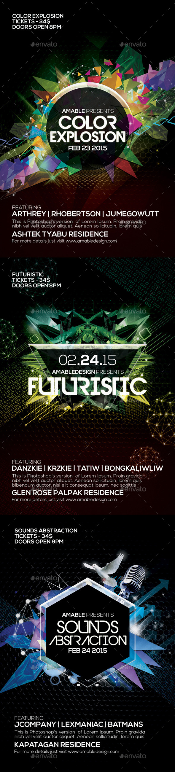 3 PSD Futuristic Flyer Bundle - Clubs & Parties Events