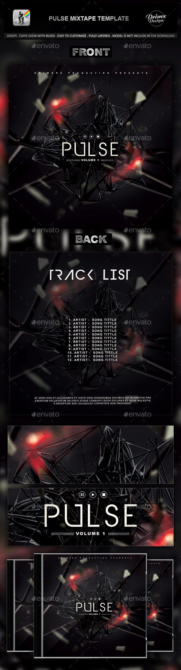 Pulse Mixtape Template - CD & DVD Artwork Print Templates