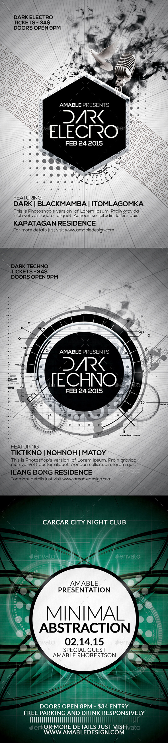 3 PSD Minimal Flyers Bundle - Clubs & Parties Events