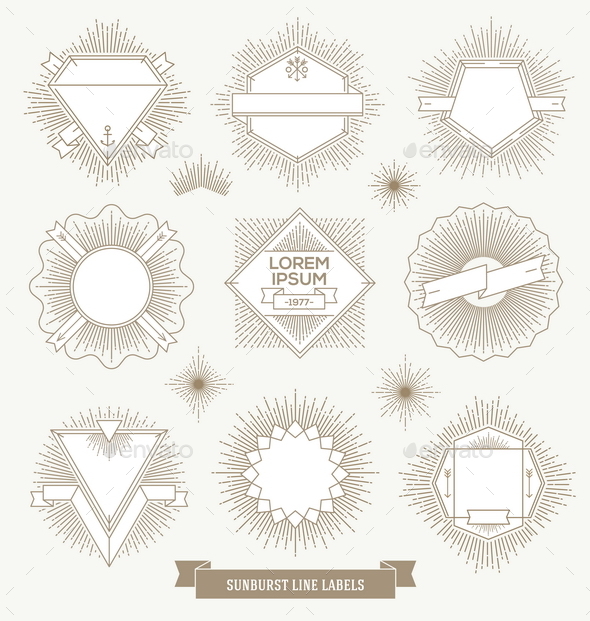 Hipster Labels and Emblems with Sunburst - Decorative Vectors