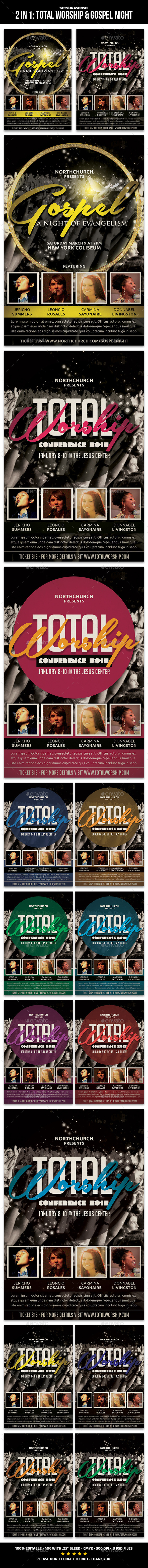 2 in 1 Church Flyer: Total Worship and Gospel Night - Church Flyers