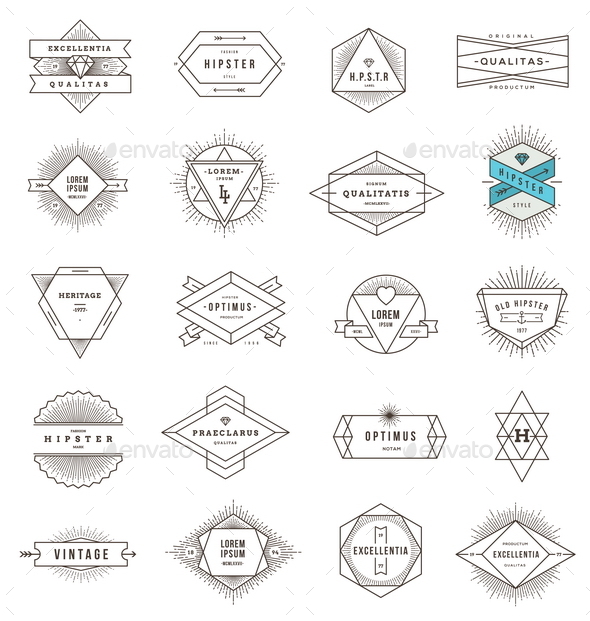 Set of Hipster Line Emblems and Signs - Vectors
