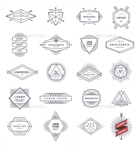 Set of Hipster Line Emblems and Signs - Vectors