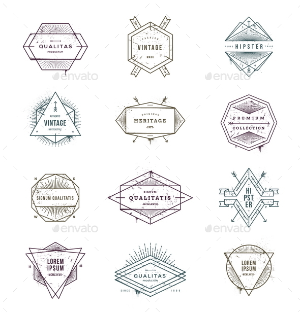 Set of Grunge Hipster Signs and Emblems - Vectors