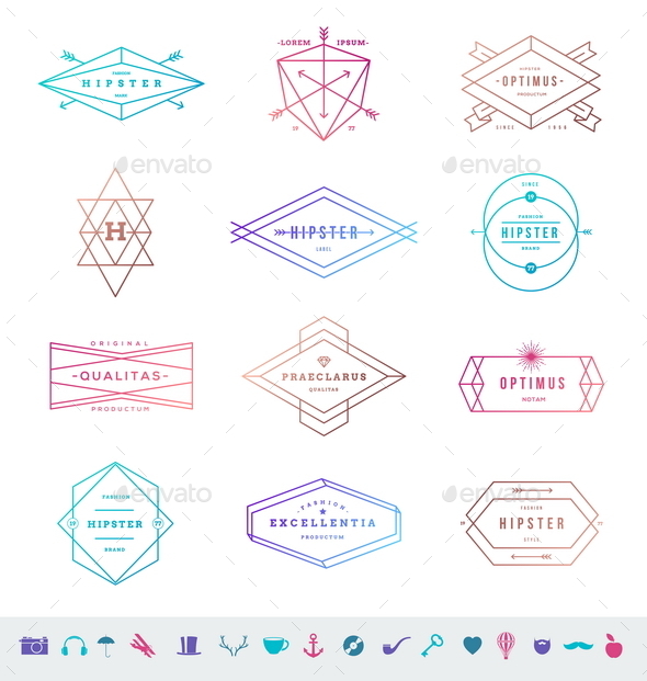 Set of Hipster Line Emblems and Signs - Vectors