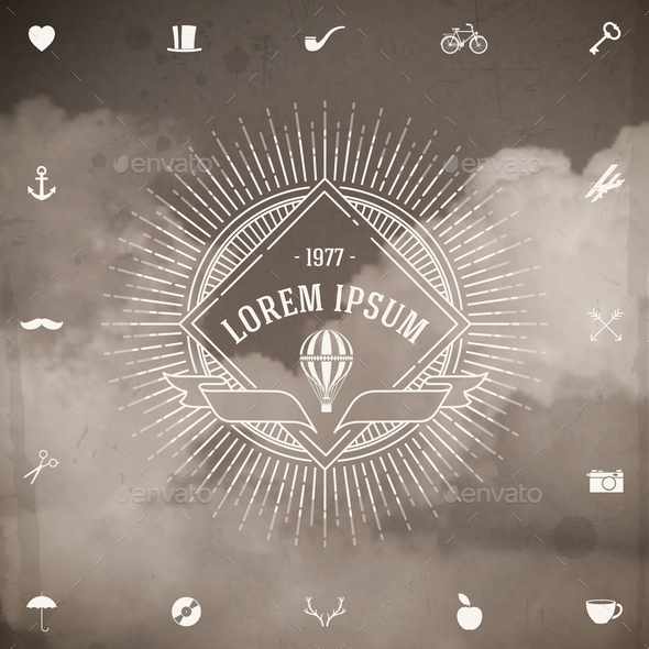 Vintage Hipster Line Emblem with Sunburst - Decorative Vectors