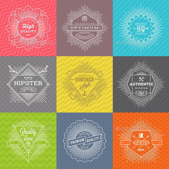 Set of Line Signs and Emblems with Hipster Symbols - Vectors