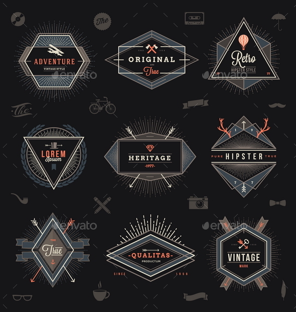 Set of Hipster Emblems, Labels and Sign - Vectors