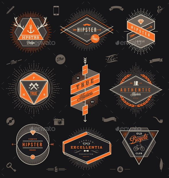 Set of Hipster Emblems, Labels and Sign - Vectors