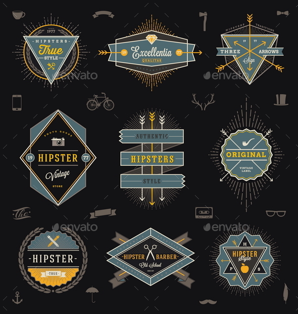 Set of Hipster Emblems, Labels and Sign - Vectors