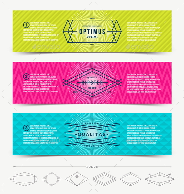 Abstract Banner with Line Hipster Emblems - Vectors