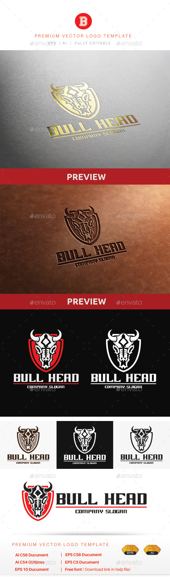 Bull Head V.2 - Animals Logo Templates