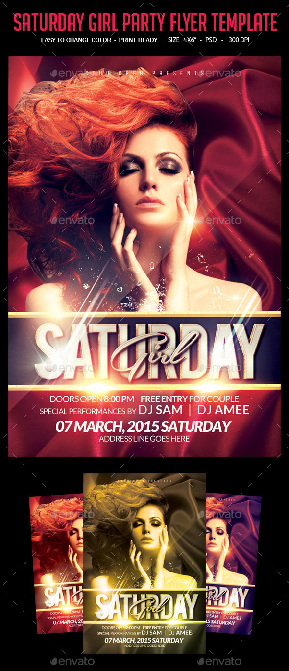 Saturday Girl Party Flyer Template - Clubs & Parties Events