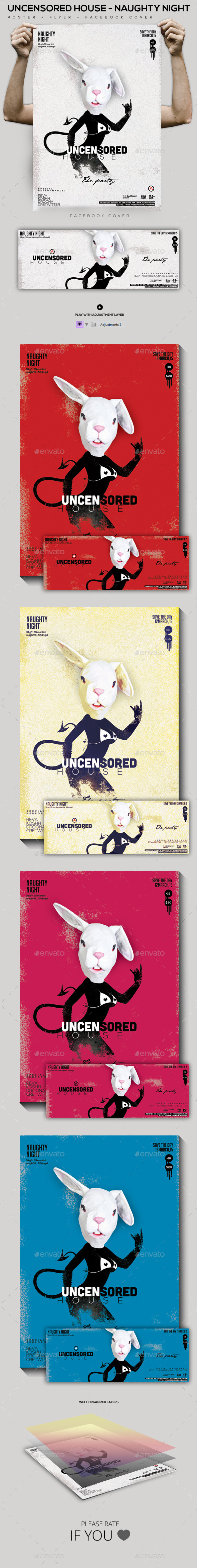Uncensored House Flyer/Poster/Facebook Cover - Clubs & Parties Events