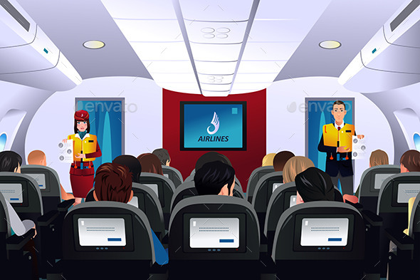 Flight Attendant Showing Safety Procedure - Travel Conceptual