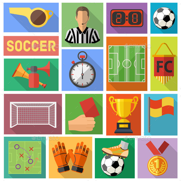 Soccer Flat Icon Set - Sports/Activity Conceptual