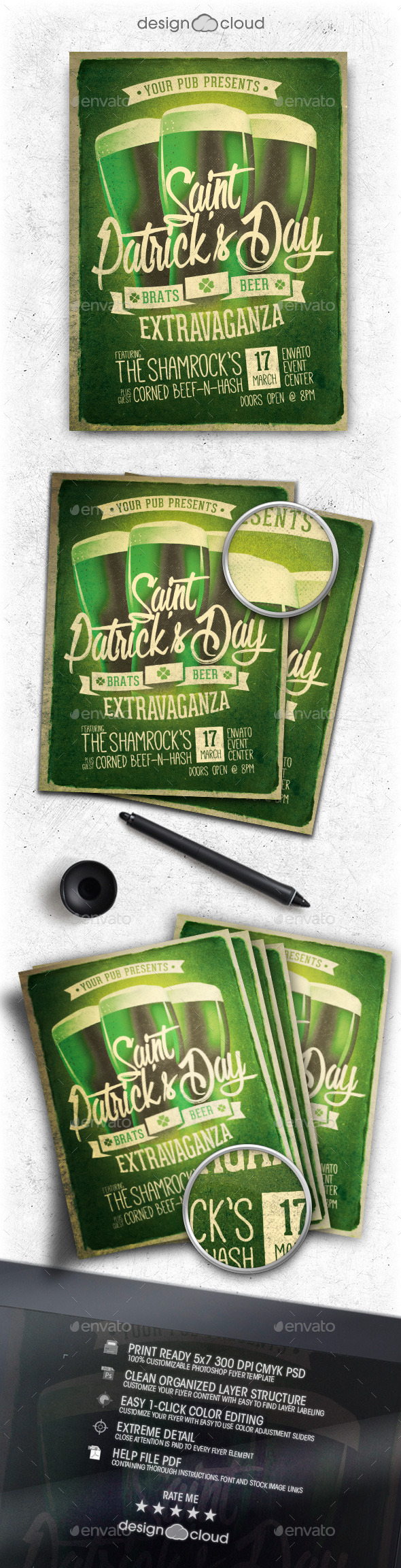 Retro St. Patrick's Day Party Flyer Template - Holidays Events