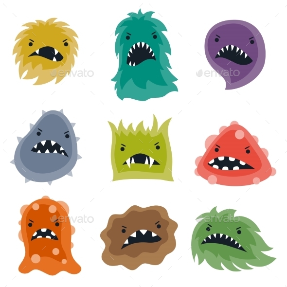 Set of Little Angry Viruses and Monsters - Health/Medicine Conceptual