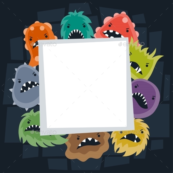 Background with Little Angry Viruses and Monsters - Health/Medicine Conceptual