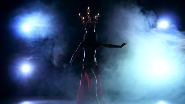 Attractive Slim Belly Dancer Go on Dancing with Candles, Her Head, Black, Smoke, Silhouette alt