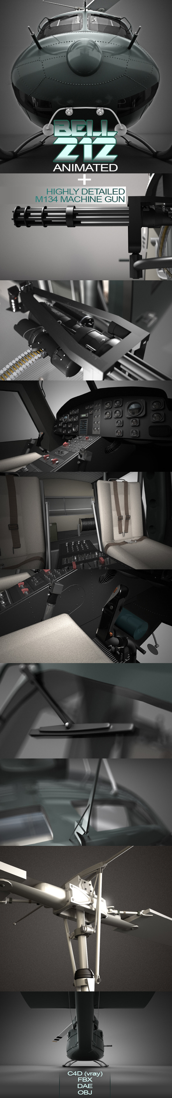 Bell 212 Helicopter + M134 Machine Gun for Vray - 3DOcean Item for Sale