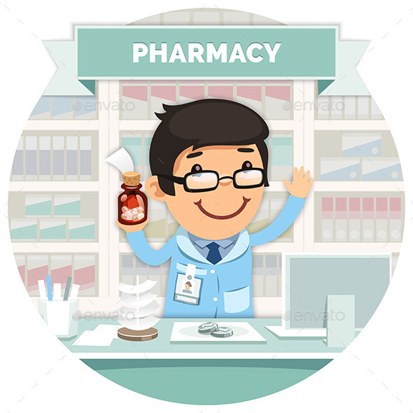 Apothecary Behind the Counter at Pharmacy - Health/Medicine Conceptual