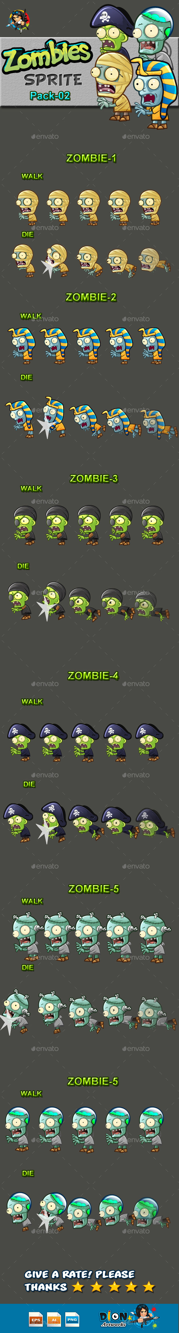 Zombies Sprite Sheets Pack-02 by pasilan | GraphicRiver