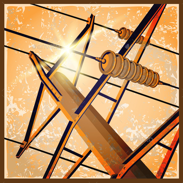 Old Poster with a High-Voltage Lines - Industries Business