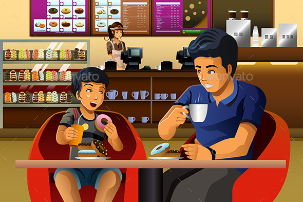 Father and Son Eating Breakfast - People Characters