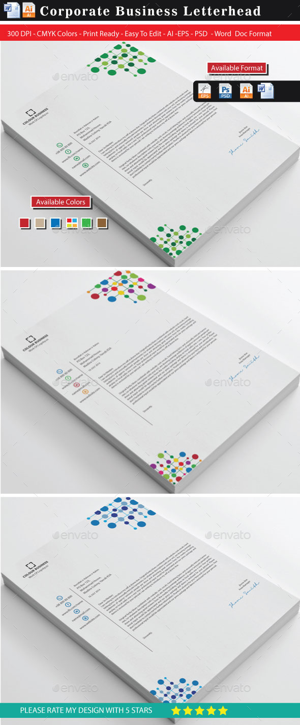 Corporate Colourful Business Letterhead (Updated) - Stationery Print Templates